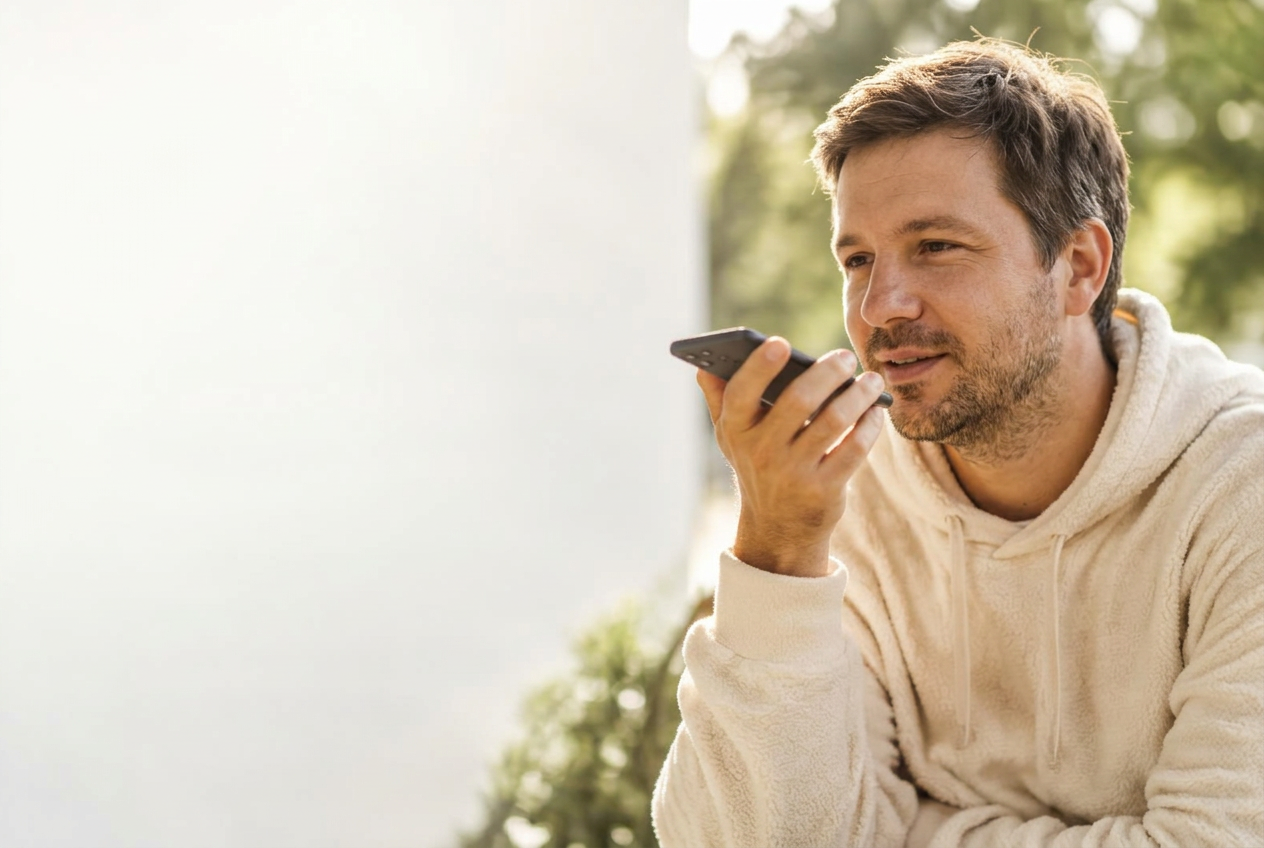 A man having a relaxed voice conversation with Bree